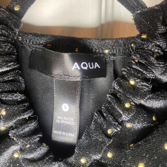 Aqua Black Velour Peplum Blouse Size S Gold Studs Keyhole Long Sleeves Cocktail - Picture 8 of 9